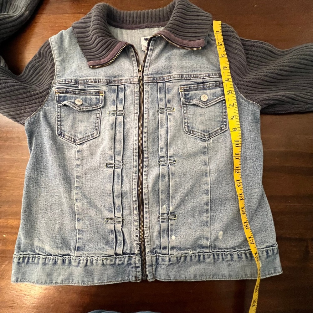 Vintage 2005 Gap Denim Jacket Womens Large Y2K Indie Grunge Mixed Media Fall Zip - Picture 11 of 12